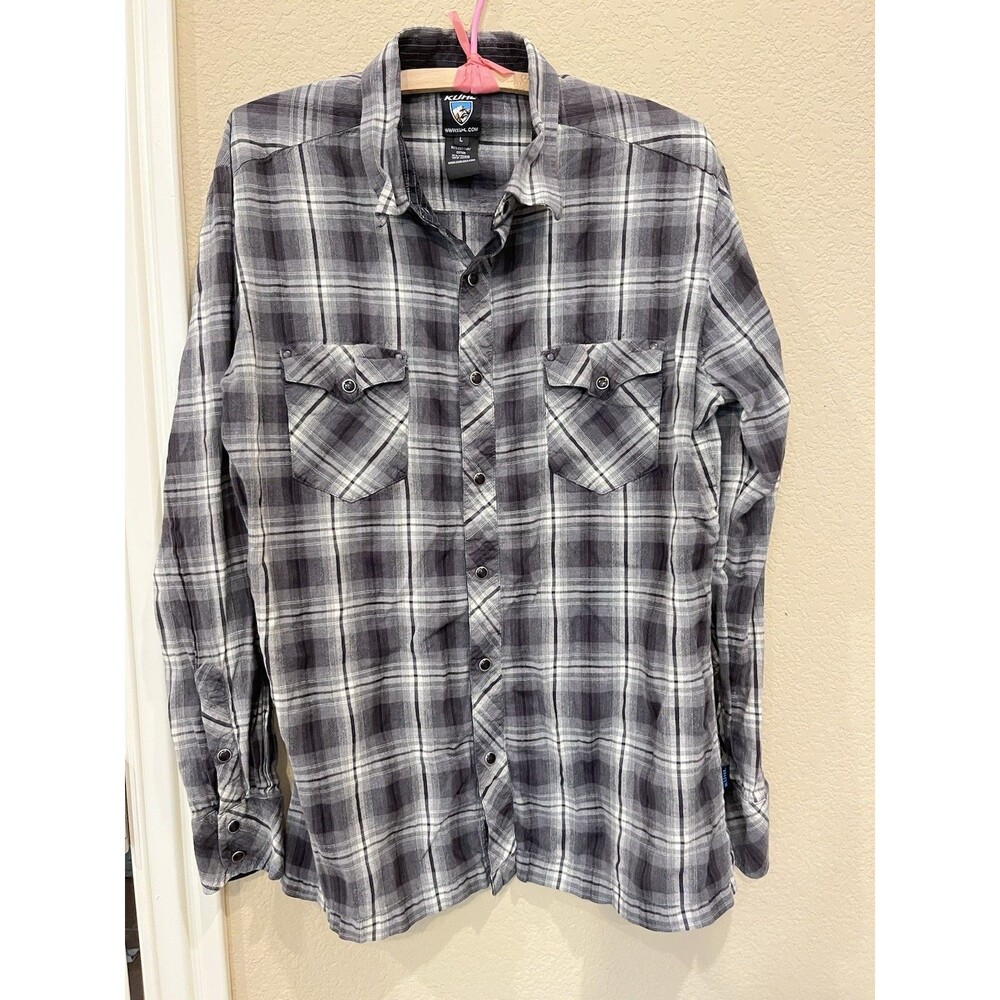 Kuhl Pearl Snap Flannel Shirt Mens Large Black Plaid